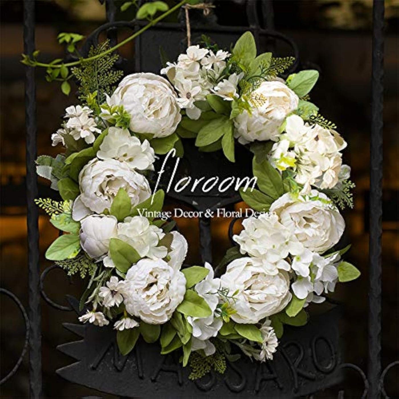 Floroom Floral Wreath Artificial White Peony Wreath 1516 Front Door Decorations Wall Decor