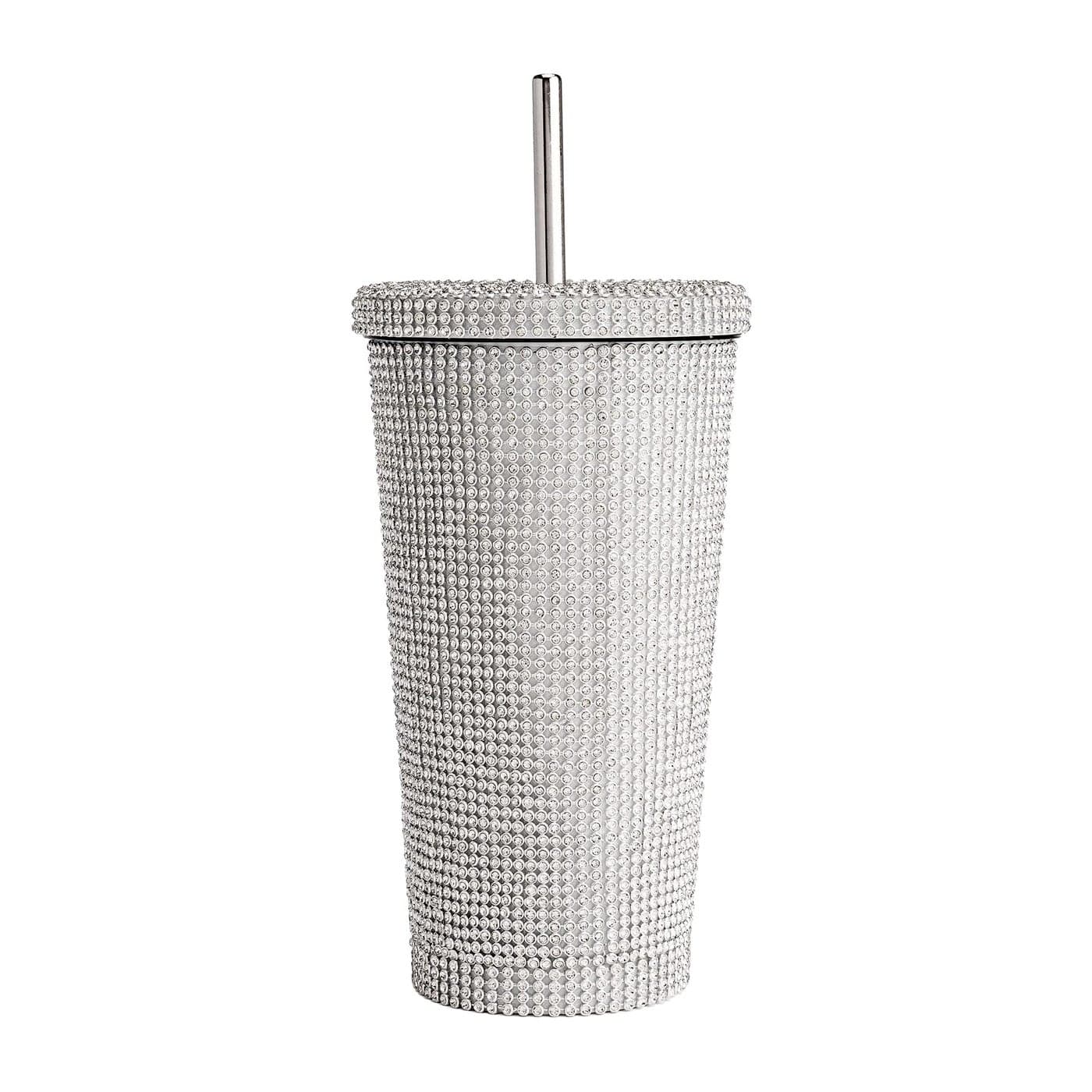 Paris Hilton Diamond Bling Water Tumbler With Lid And Straw Vacuum Insulated Stainless Steel Bedazzled With Over 3700 Rhinestones 169Ounce Silver
