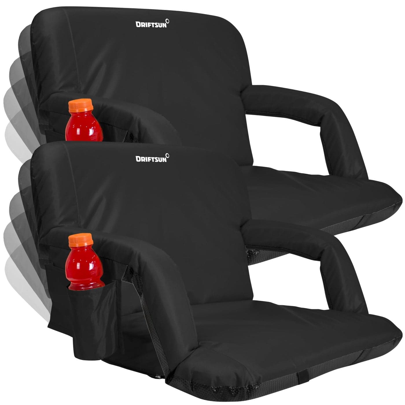 Driftsun 2 Pack Extra Wide Stadium Seats with Back Support Deluxe Foldable Stadium Chairs for Bleachers Folding Waterproof Sport Chair Easy to Transport