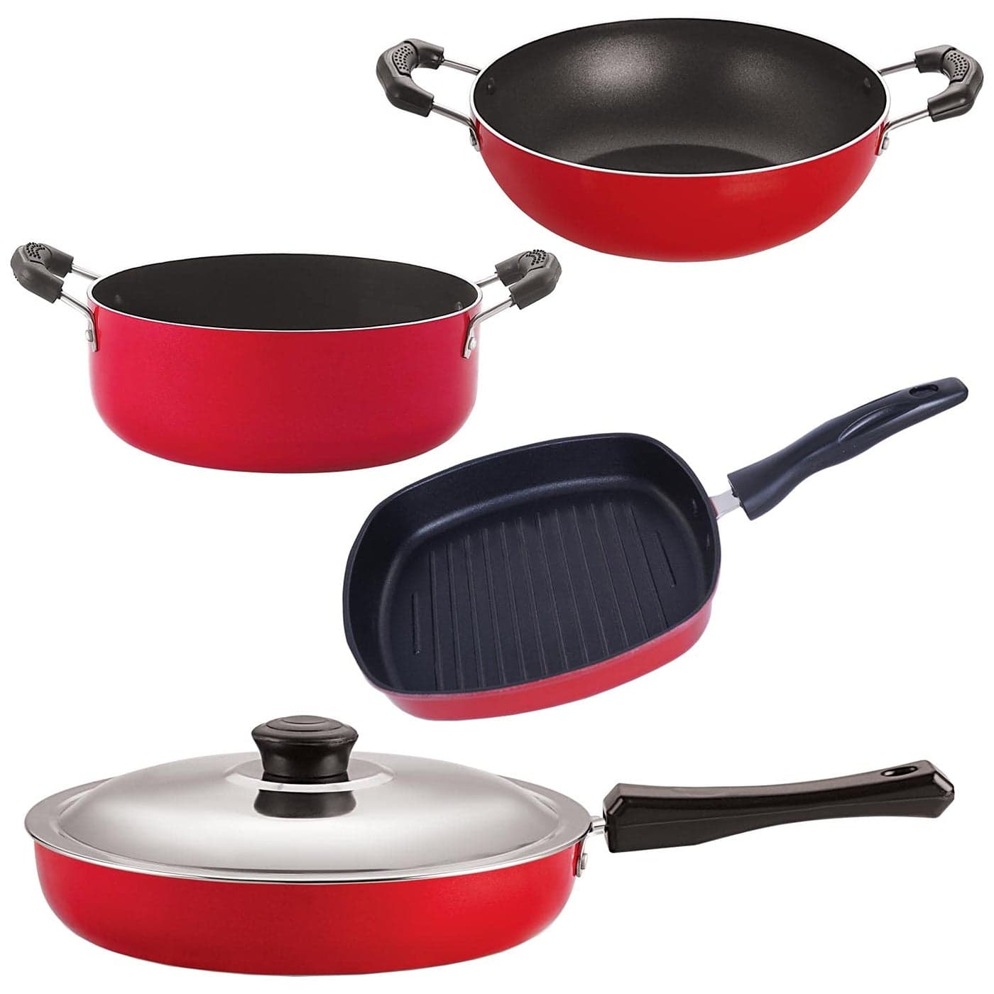 Nirlon Non Stick Aluminium Heat Resistance Cookware Set of 4 Pieces with Bakelite Handle (Gas Compatible) (FP10_KD10_GP24.5_CS24)