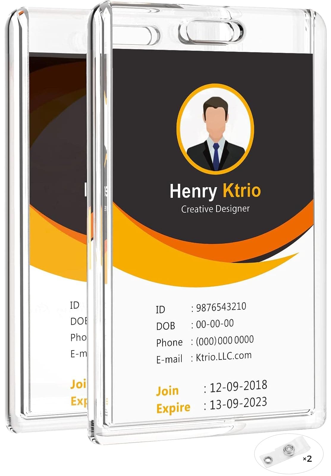 KTRIO 2 Pack Heavy Duty 2-Card Badge Holder, Clear Acrylic ID Card Holder with Easy Access Thumb Hole for Student, Nurse and Office, Vertical
