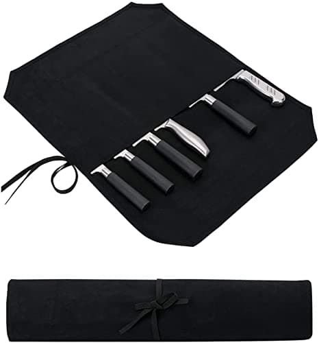 Knife Bag ,Knife Roll,Heavy Duty Knife Case,Waxed Canvas Chef Knife Roll Bag,Fold Up Knife Holders,Canvas Cutlery Holder with 6 Slots, Case Cooking Utensils.Knife Carrying Case Roll.Knives Protectors.