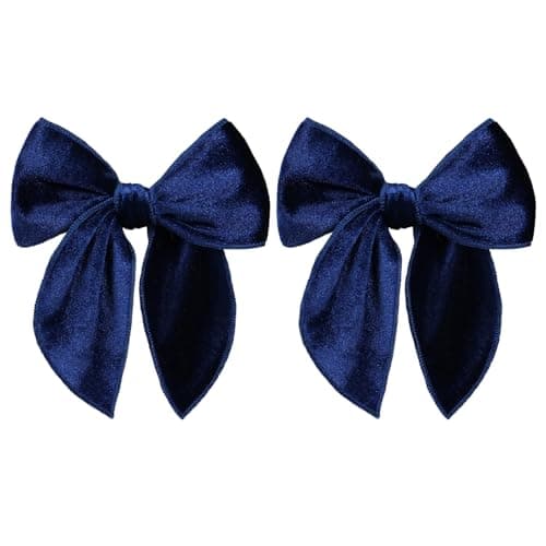 Navy Blue Fable Velvet Hair Bows Clip 5 Soft Velvet Ribbon Alligator Barrettes Hairpins Ponytail Wedding Dance Dress Decoration Accessories for Toddler Teen Baby Girls Kids
