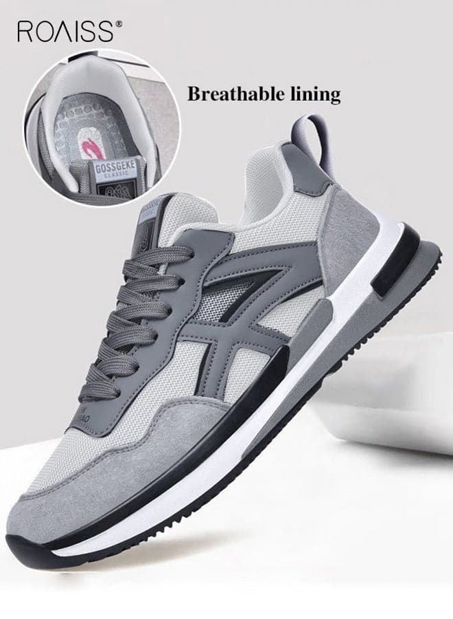 Men's Stylish Low Top Sneakers, Lightweight Breathable Trainers for Men, Lace up Non Slip Sports Shoes, Shock Absorbing Athletic Shoes with Soft Lining, Suitable for Daily Wear, Running and Outdoor Activities, Grey