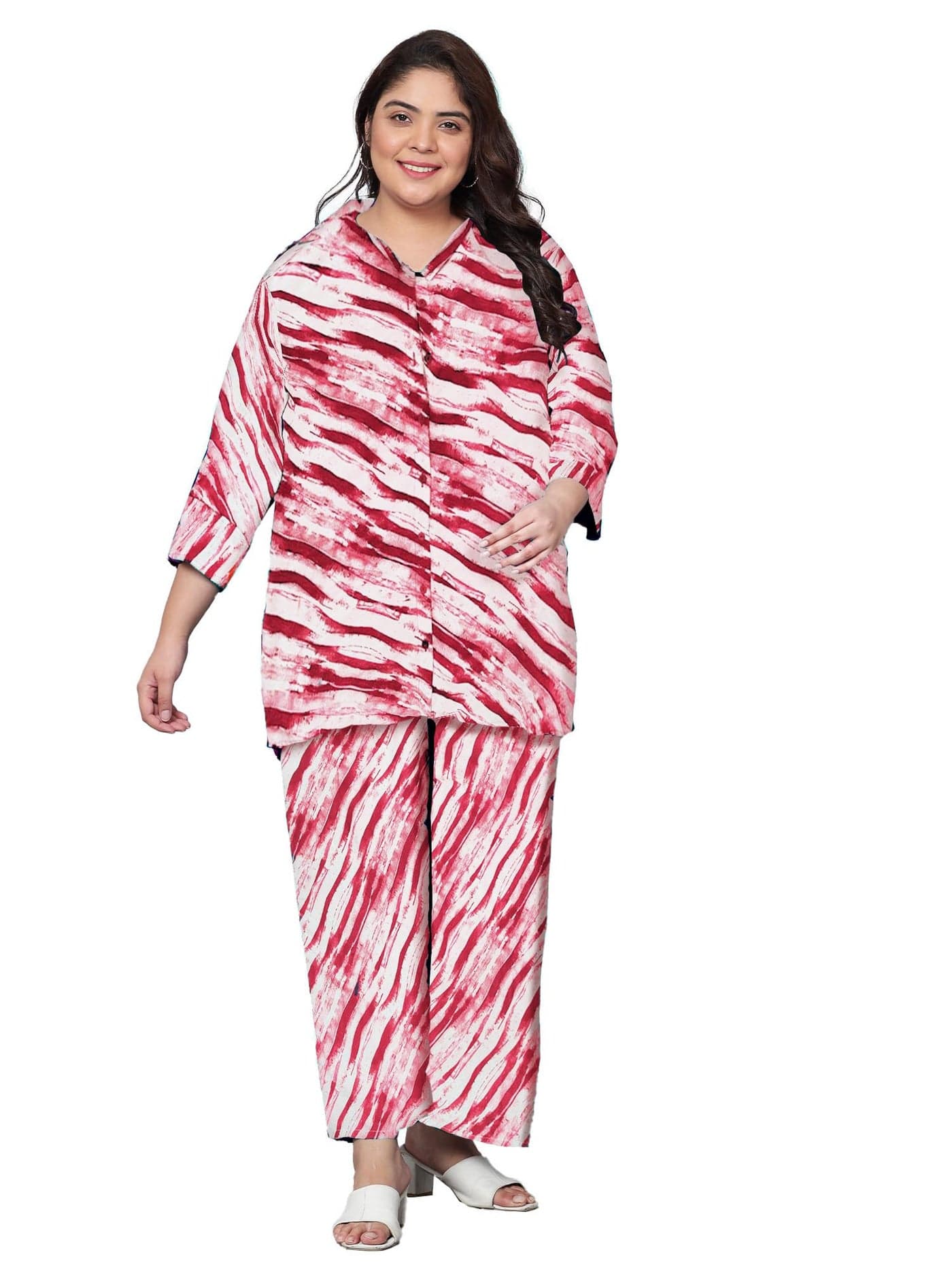 Indietoga Women's Polyester Plus Size Casual Co-Ords Pajama Set (P10001469_Red & White Printed_7Xl)