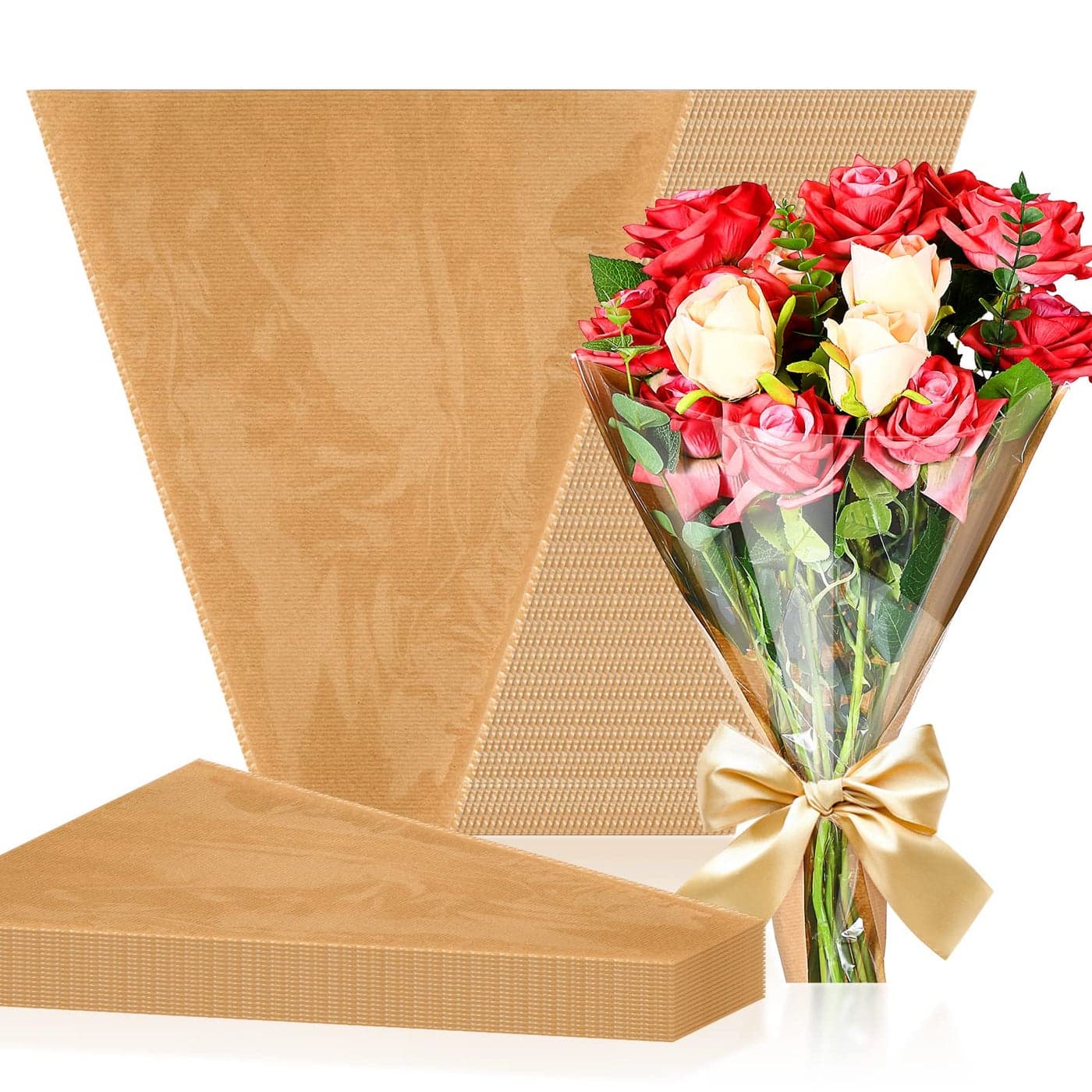 Sabary 100 Pcs Flower Bouquet Wrapping Paper Flower Rose Sleeves Bulk Floral Bags for Valentine Bridal Shower Wedding Anniversary Birthday Mothers Day158 x 138