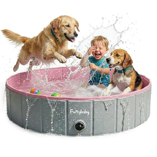 Furrybaby Dog Pool Kiddie Pool Hard Plastic Foldable Dog Pools for Large Dogs Portable Pet Doggie Wading Swimming Pink 47 Indoor and Outdoor