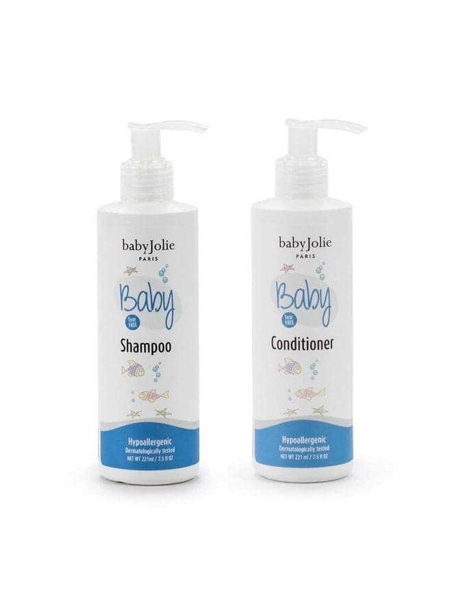 Baby Jolie Tear-Free Bath Essentials for Infants and Toddlers | Shampoo 7.5oz + Hair Conditioner 7.5oz