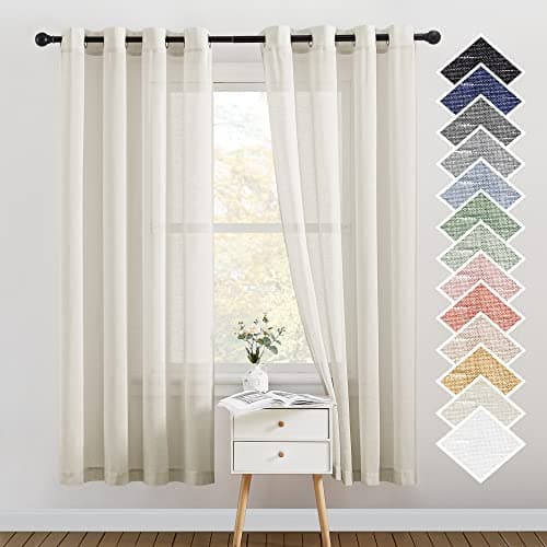 NICETOWN Linen Flax Semi Sheer Curtains 72 Length Grommet Top Bedroom Window Treatments Privacy with Light Filtering Vertical Drapes for LoftBedroom Natural W52 x L72 2 Panels