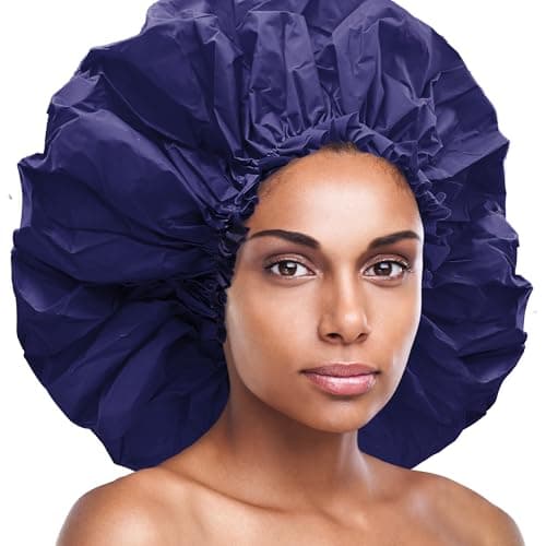 Donna Super Jumbo Shower Cap Waterproof Material 1pc for Women or Men Shower Cap for Roller Sets, Afros, Twist, Silk Wraps and More Reusable, 1PC NAVY COLOR
