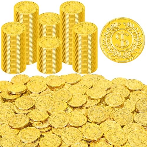 120 PCS Gold Coins, 1.4 in Plastic Gold Coins, 0.08 in Thick Fake Coins Pirate Coins Tokens Play Coins for Kids, Pirate Treasure Classroom Reward Adventure Theme Party Supplies for Pirate Party