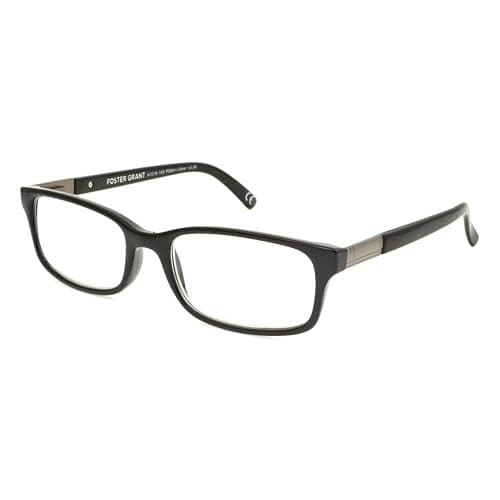 Foster Grant Men's Boston Square Reading Glasses, Black/Transparent, 59 mm + 1.5