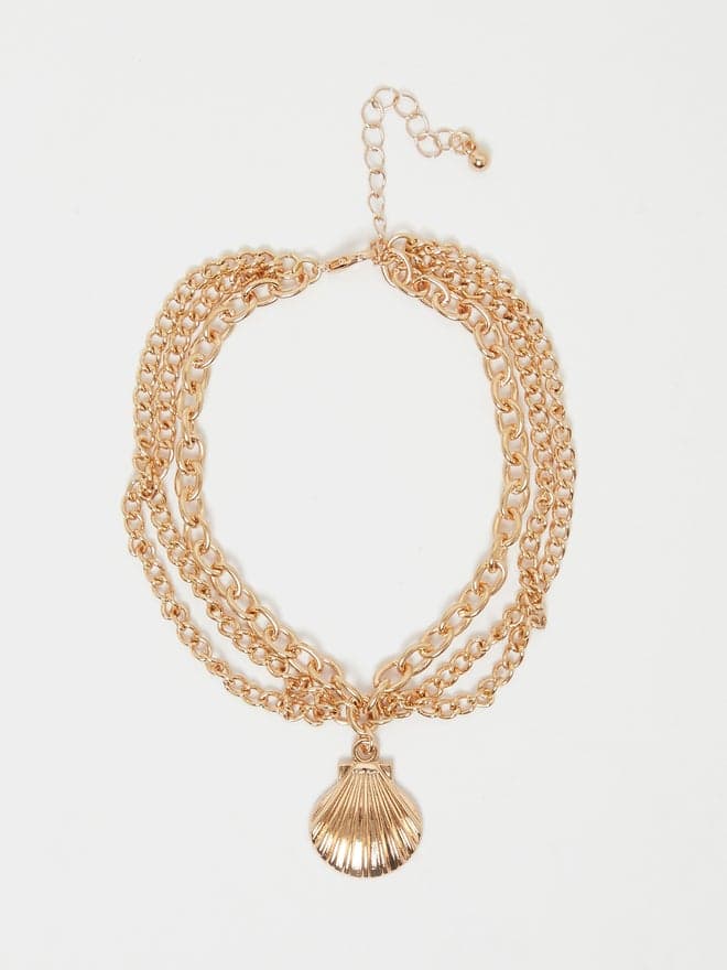 Styli Shell Drop Layered Anklet with Lobster Clasp