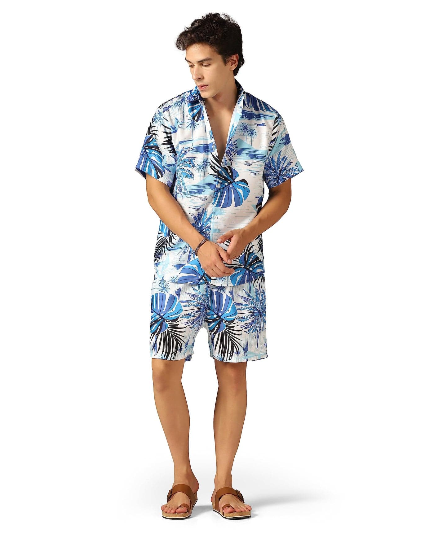 DHRUVI Trendz Mens Rayon Men Co-ord Set Regular Fit Night Dress (DT-MS-6090&SH220_Sky Blue_L)