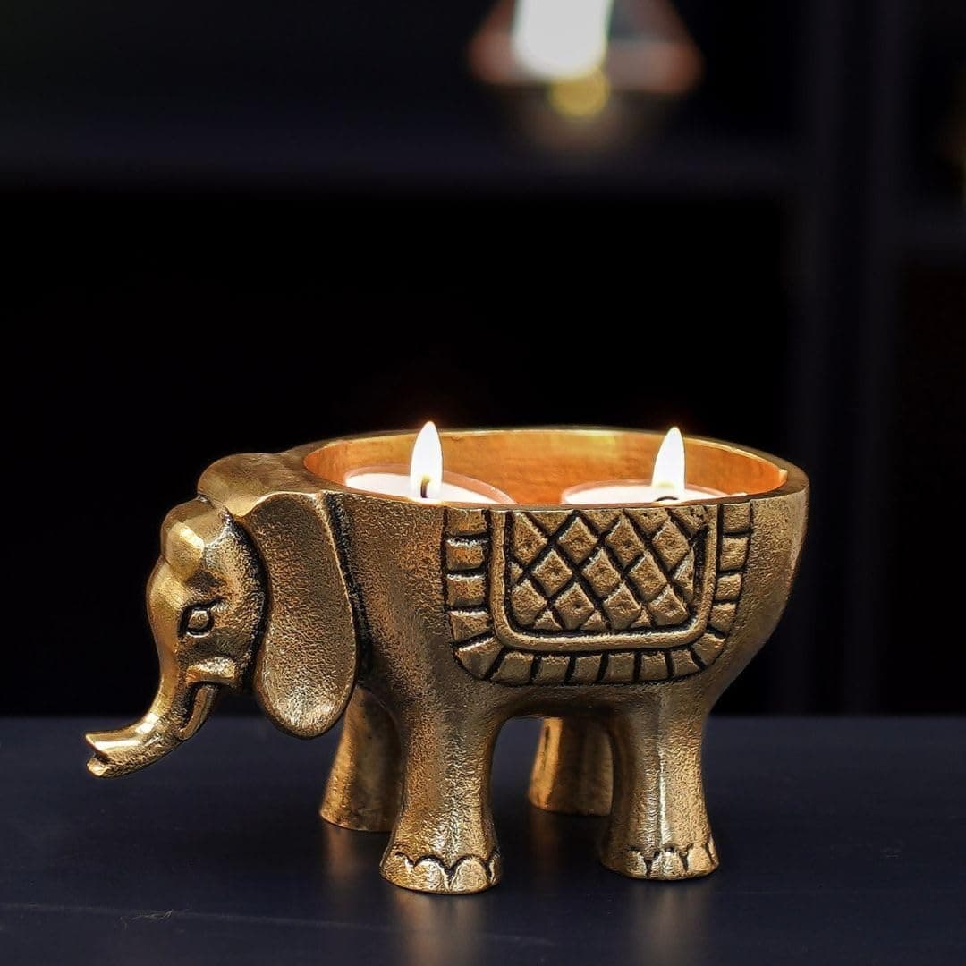 BEHOMA Aluminium Elephant for Good Luck Statue for Home Decor Tabletop Living Room Office Candle Holder Gift Showpiece for Valentines Day Birthday CandlesPlants etc not Included