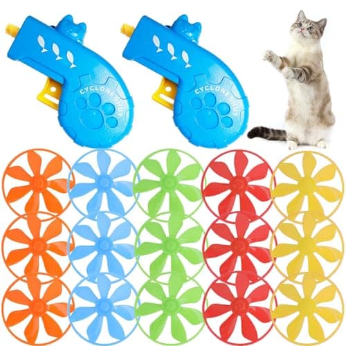 LAPOHI 17 PCS Cat Fetch Toy with Colorful Flying Propellers Set Cat Playing Tracking Interactive Toys for Kitten Indoor and Outdoor Chasing Training Hunting
