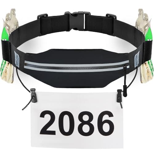 RJ-Sport Triathlon Belt with Pouch - Race Number Bib Holder with 6 Gel Loops, Ideal for Running, Cycling & Marathon (Black)