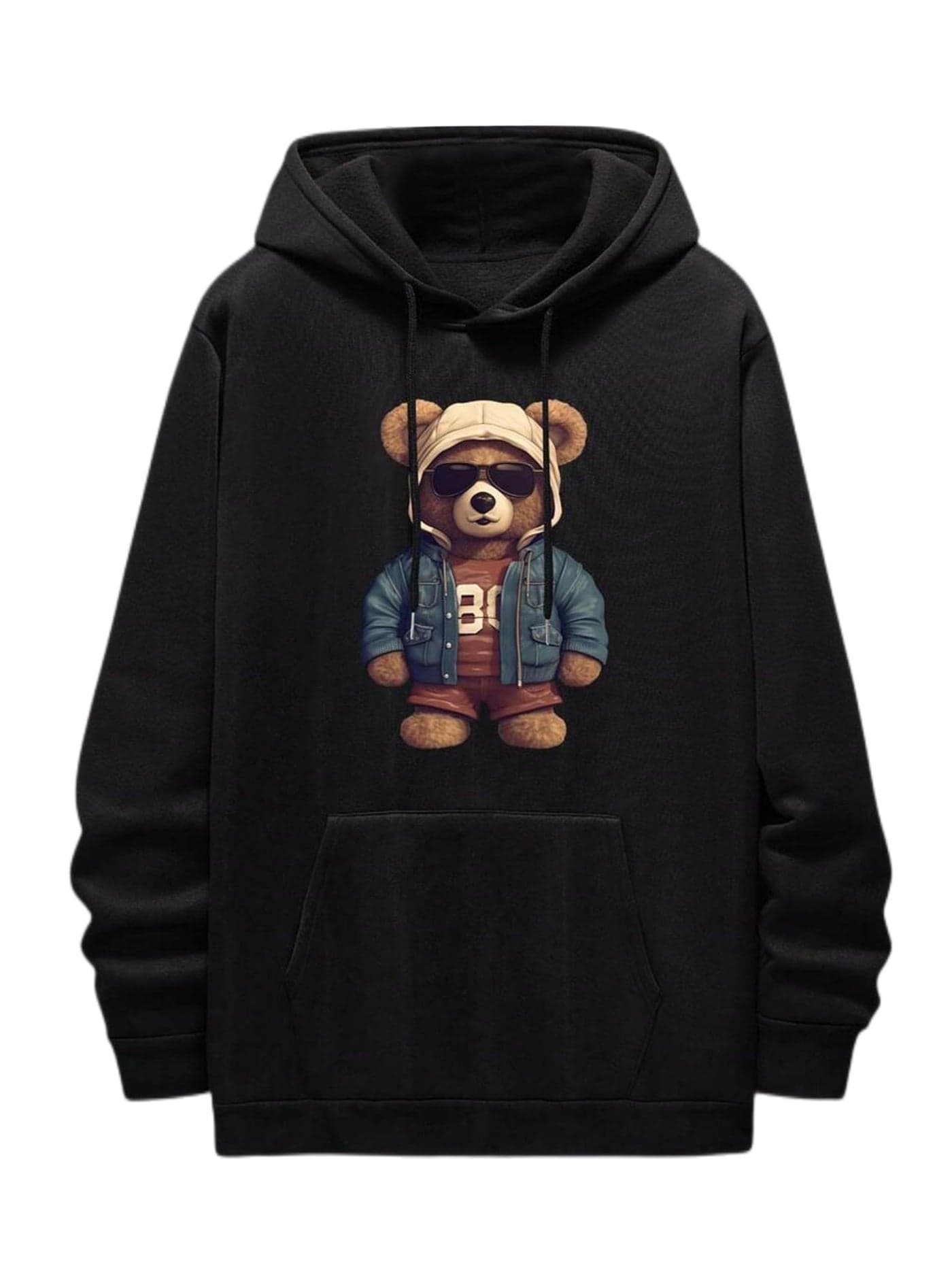 IndoPrimo Men's Cotton Sweatshirts Hoodies with Pockets Full Sleeves Hooded Neck Line Teddy Printed Classic Style Regular Fit and Standard Length Black