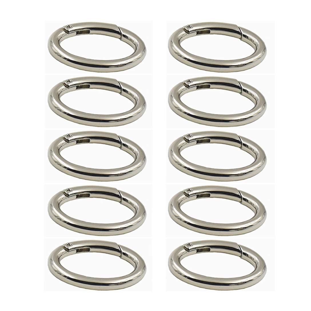 WEICHUAN 10PCS Zinc Alloy Round Spring Clips Carabiner 112 Gate O Ring Round Carabiner Snap Clip Trigger Spring Keyring Buckle Organizing Accessory Metal Secure HolderSilver