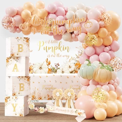 Little Pumpkin Baby Shower Decorations Party Supplies for Girl Rustic Fall Autumn Baby Shower Decoration A Little Pumpkin is on The Way Backdrop Balloon Arch Baby Box Mom to Be Sash Tablecloth