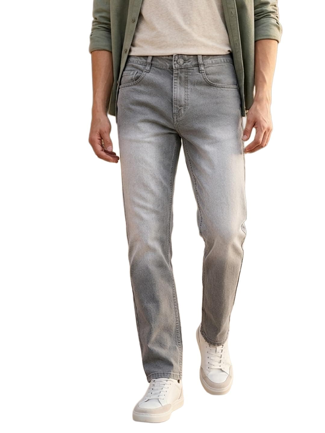 Urbano Fashion Men's Grey Straight Fit Washed Jeans Stretchable (jeanstrttowl-mgrey-32)