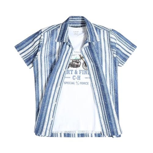 CAVIO Boys Navy Regular Fit Printed Casual Cotton Half Sleeve Shirt and T-Shirt