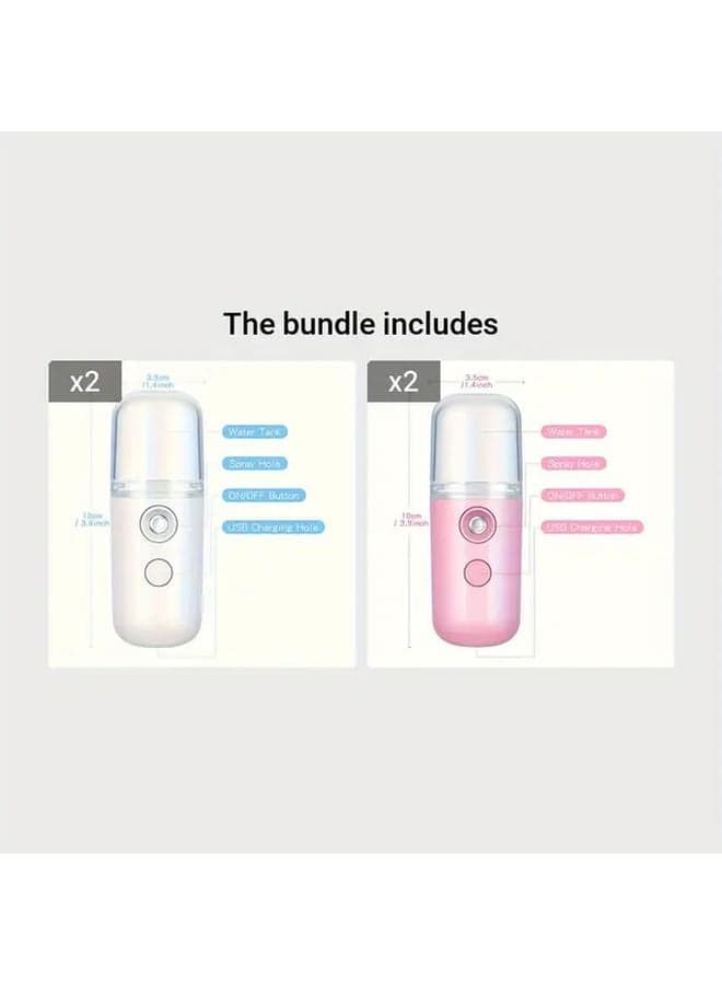 Portable USB Rechargeable Mist 30ml White Pink Colors Long Lasting Battery Travel Friendly