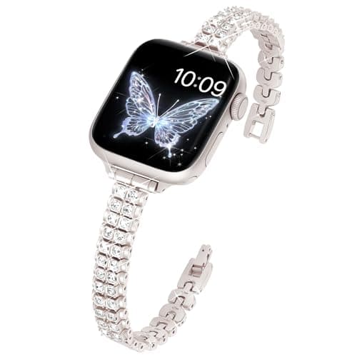 Slim Bling Band Compatible with Apple Watch Bands for Women 38mm 40mm 41mm 42mm 44mm 45mm 46mm 49mm, Diamond Metal Apple Watch Band for iWatch Series 11 10 9 8 7 SE 6 5 4 3 2 1, Ultra 3 Ultra2 Ultra