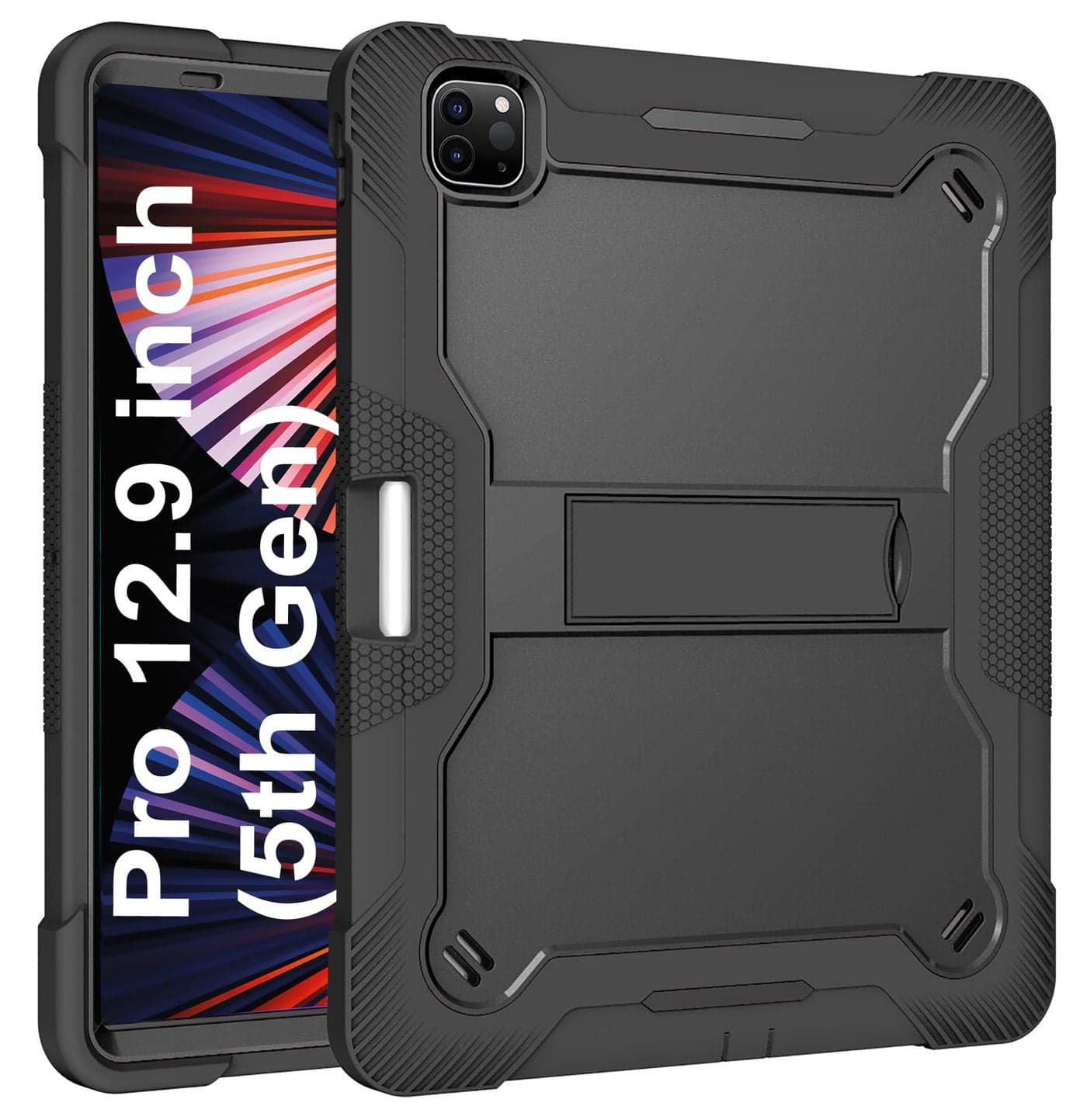 TGK Slim Heavy Duty Shockproof Protection Kickstand Hybrid Case Cover for iPad Pro 2021 12.9 inch 5th Generation Black
