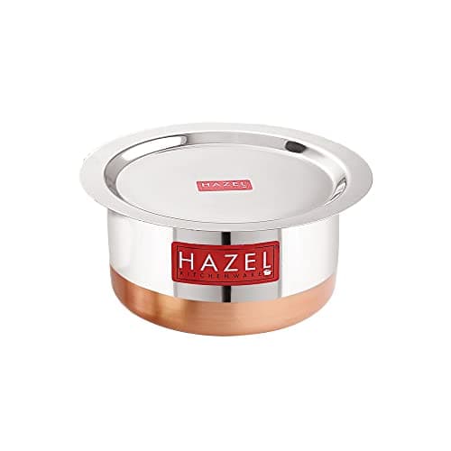 HAZEL Steel Copper Bottom Tope with Lid | 2400 ml Copper Bottom Vessels for Cooking | Stainless Steel Tope Patila