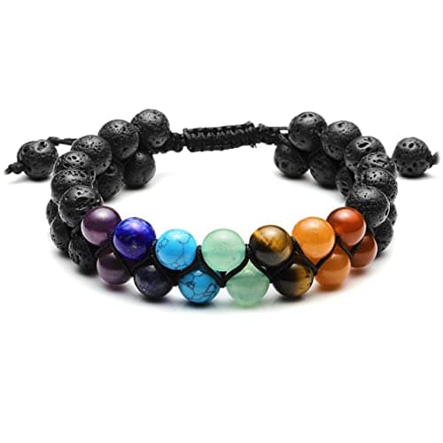 Top Plaza 7 Chakra Bracelet Natural Lava Rock Stones Beads Bracelets Aromatherapy Essential Oil Diffuser Bracelet Stress Relief Anxiety Bracelets for Women Men