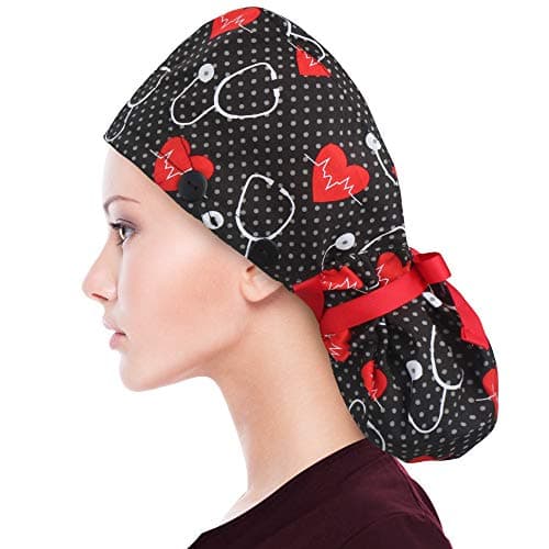 ABAMERICA Ponytail Scrub Caps for Women Surgical Caps Nurse Hat with Functional Ponytail Holder, Single or Satin-Lined
