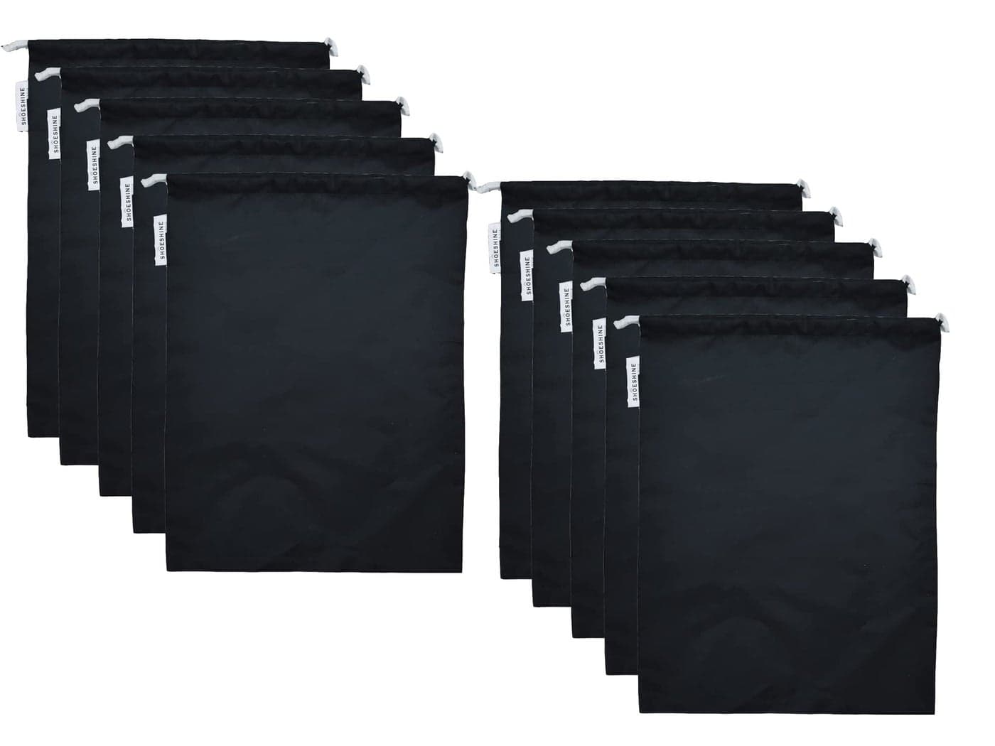 SHOESHINE Washable Shoe Bags Long Lasting Nylon Fabric Soft & Smooth Travel Shoes Pouch - 10 Pcs Black Storage Shoe Cover