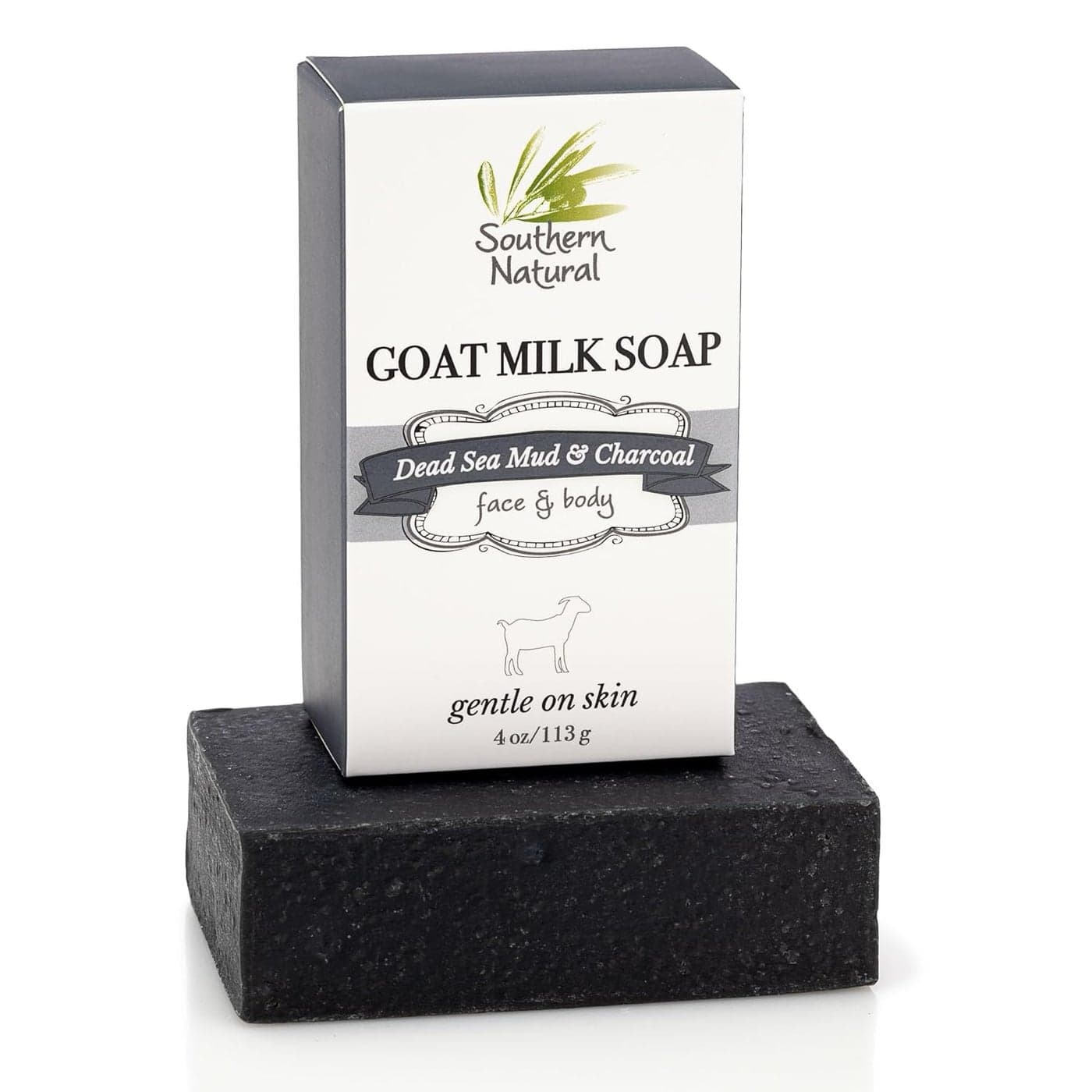 Southern Natural Activated Charcoal Soap Bar (1 Pack) Face and Body Soap For Sensitive Skin With Dead Sea Mud, Goat Milk & Peppermint Essential Oil