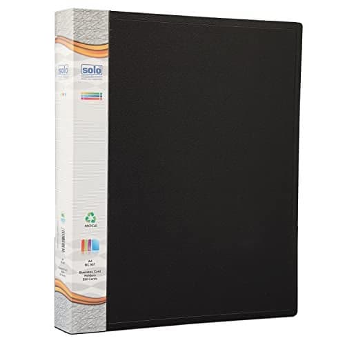 Solo A4 Business Cards Holder File, 500 Cards Pockets with Indexes, Professional Document Organizer for Name, Visiting, Credit, Debit & ID Office Cards with Hard Plastic Cover File (Black)