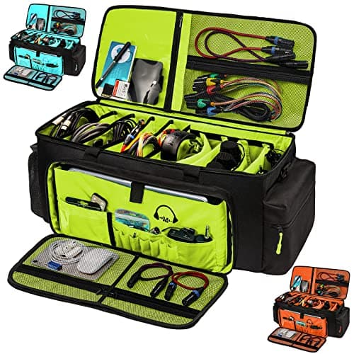MYBAGZING Dj Cable Bag24 Large Dj Cable File BagDj Cabel Organizer CaseTravel Gig BagDJ Gear Bag for Dj AccessoriesDj Equipment Case with Padded Bottom and Divdiers
