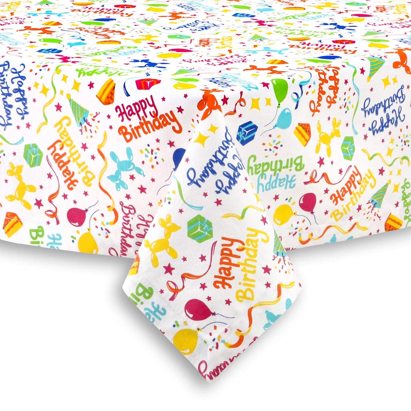 Cackleberry Home Happy Birthday Balloon Dogs Cotton Fabric Tablecloth 60 Round