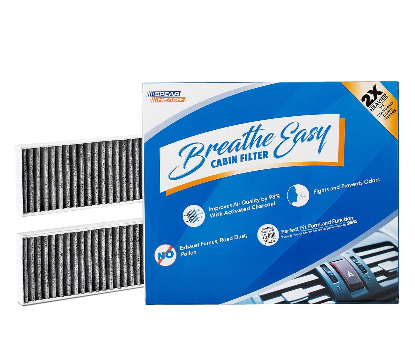 Spearhead Odor Defense Breathe Easy AC & Heater Cabin Filter | Fits 2011-17 Wranger, 2018 Wrangler JK Like OEM | Up to 25% Longer Lasting w/Activated Carbon (BE-777)