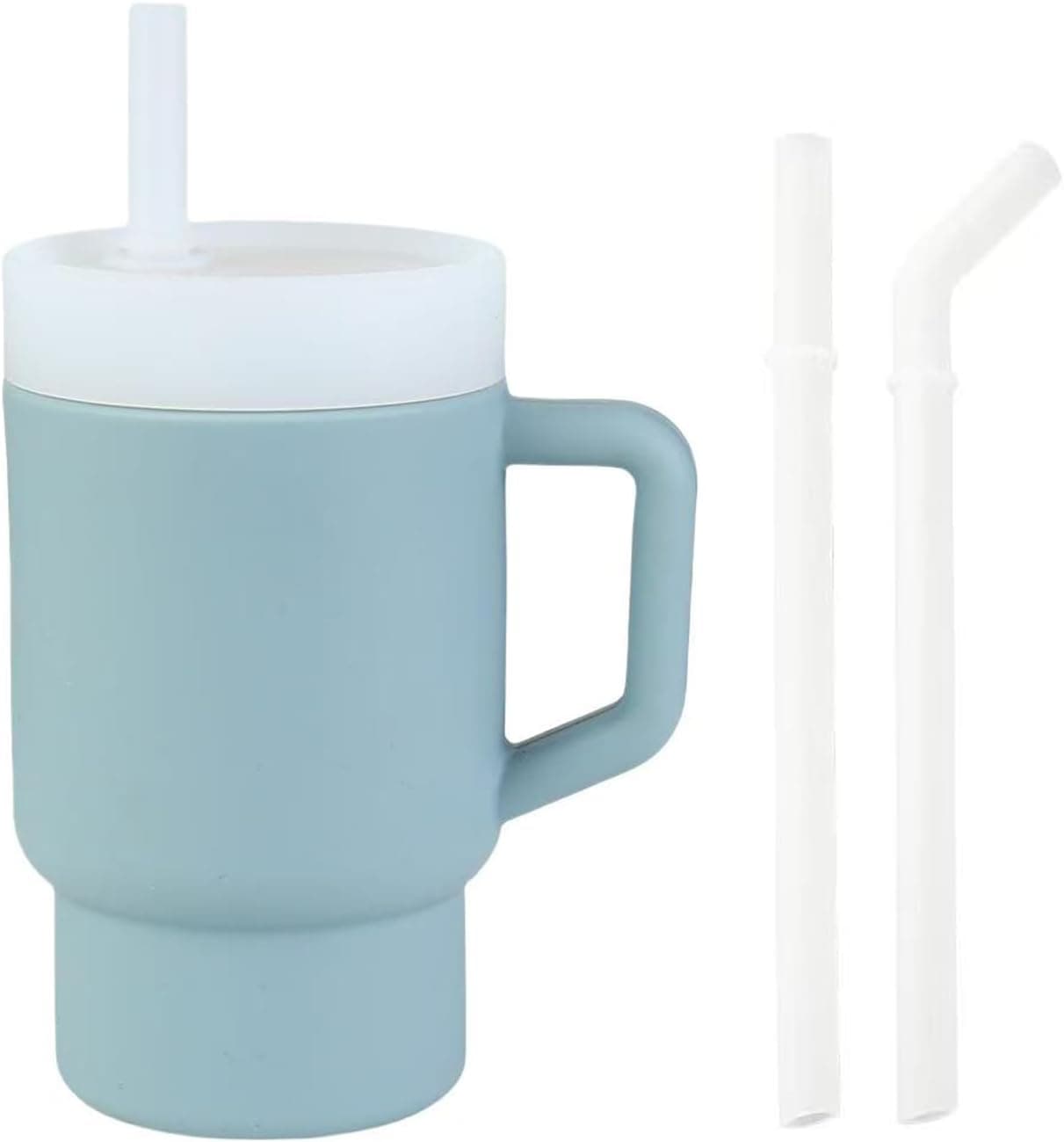 PandaEar Kids Tumbler Silicone Toddler Cup with Straw and Handle 95oz SpillProof Training Cup for Baby BPAFree Easy to Clean Blue Blue