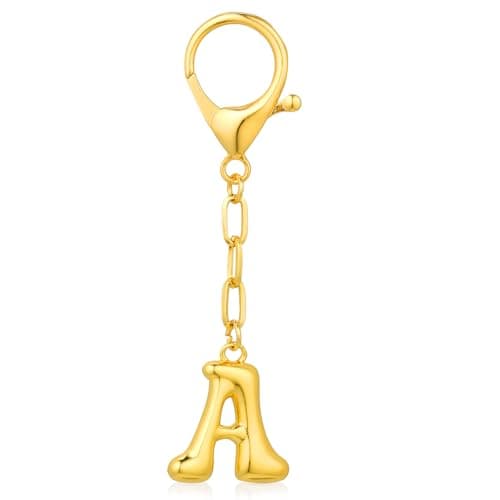VICKHU Gold Plated Initial Letter Keychain for Women Car Key Purse Decorative Keyring Handbag Charms Fashion Cute Keychain (A, Gold)