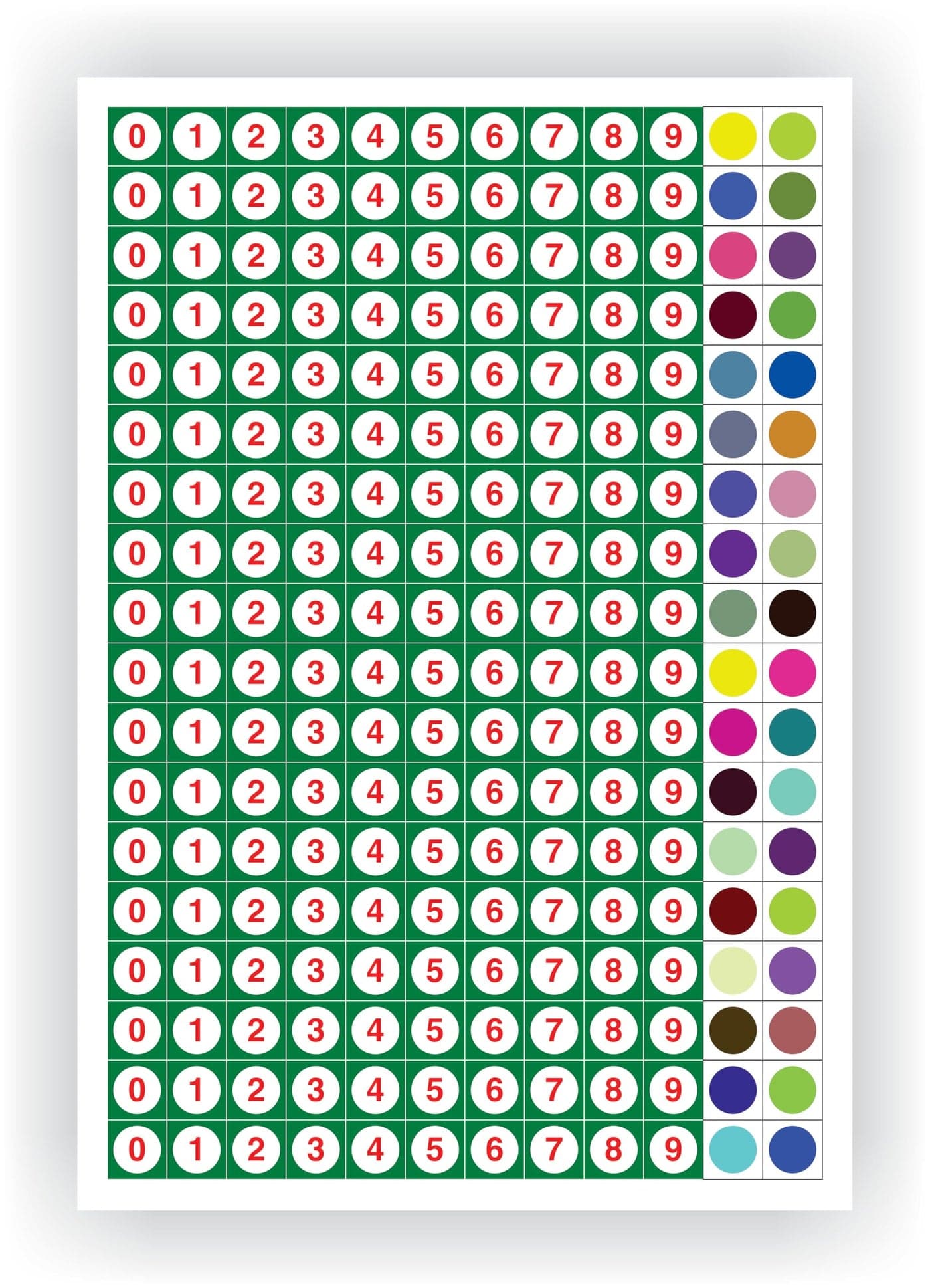 Kelenate® (Total 216 Pieces) 0-9 Number Stickers (18 Set - 180 pcs), Unique Colour Square Dots (36 Pcs) (All The Coloures are Unique) 25 mm Square (1 Inch), Vinyl, Multicolour