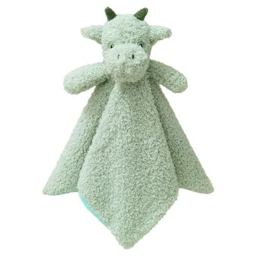 Doindute Baby Green Dragon Soft Stuffed Animal Security Blanket Plush Dinosaur Character Lovey Blanket Baby ShowerNursery Gift Newborn Infant Toddler Snuggle Blankie for Boys Girls 14 Inches