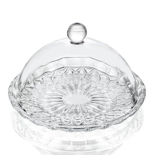 kanpura 7'' Clear Glass Cake Stand with Lid Crystal Cake Holder Covered Versatile Glass Dome Dessert Stand for Christmas Party Table Centerpiece