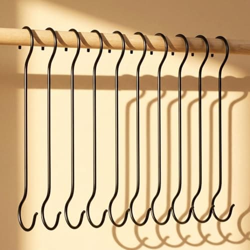 ecofynd 16 Inch Metal Pot Extension Hooks, S Shaped Wall Hooks for Hanging Plants, Pots, Pans, Bird Feeders and Baths, Planters, Lanterns, Ornaments, Heavy Duty Extra Large Hanger Hook (Black, 10)