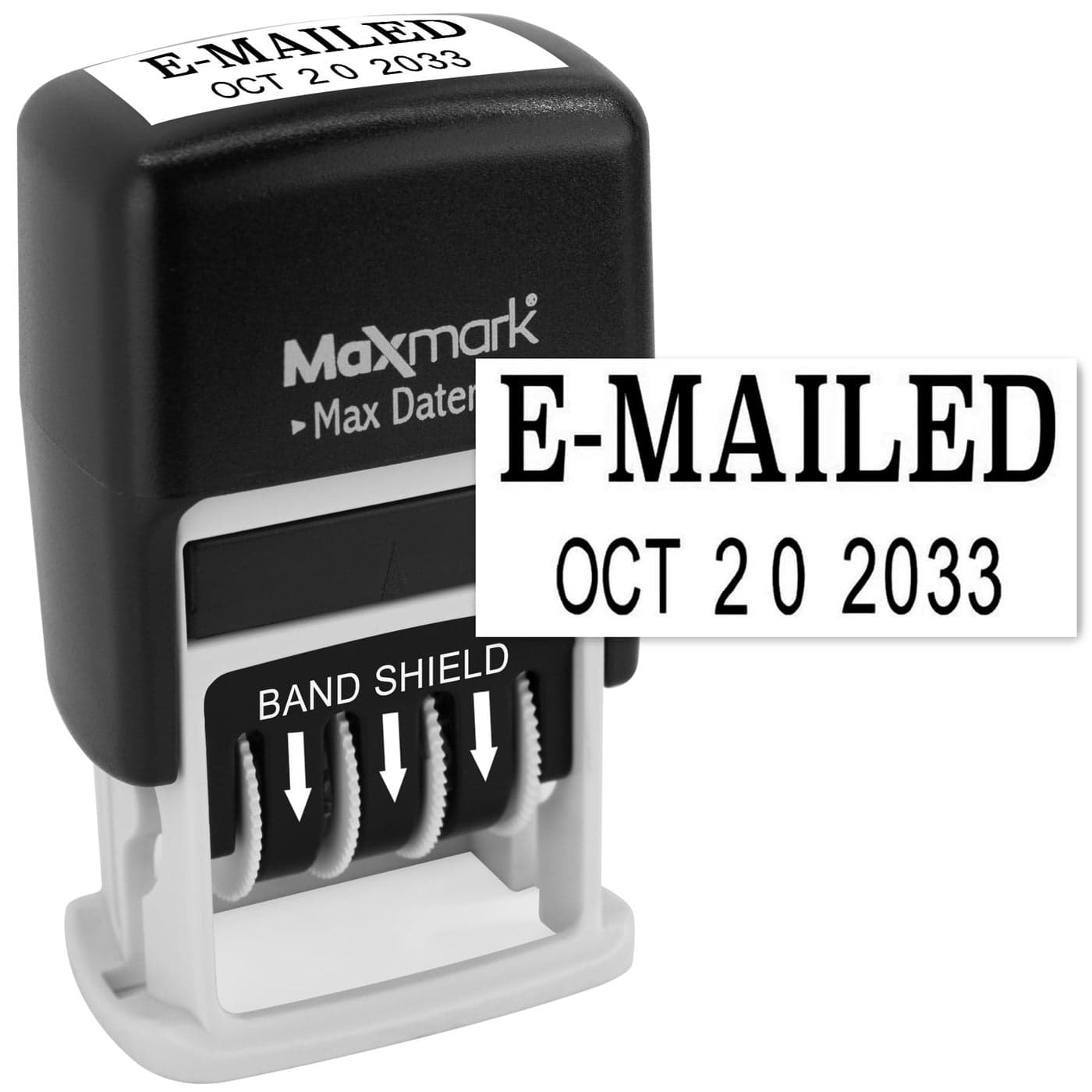 MaxMark SelfInking Rubber Date Office Stamp with EMAILED Phrase Date Black Ink Max Dater II 12Year Band