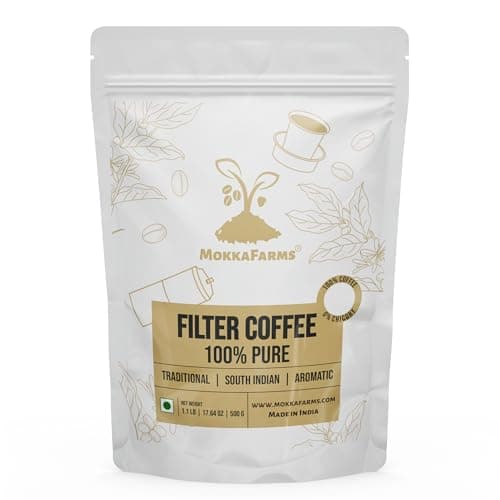 MokkaFarms Traditional South Indian Filter Coffee 500g - Signature | 40% Robusta, 60% Arabica | Fresh Roast & Ground, Flavour, Aroma | Farm to Fork, Estate Coffee | One-way Valve Zip-lock Bag |