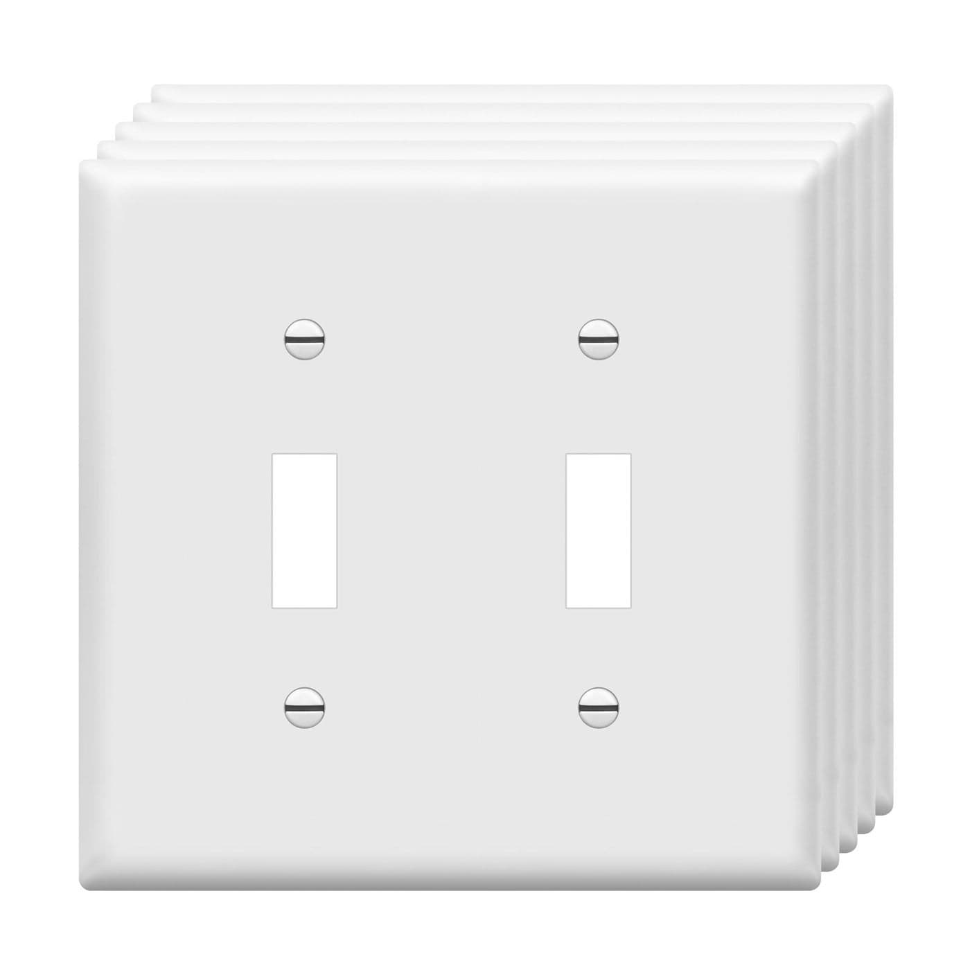 ENERLITES Double Toggle Switch Cover Two Gang Light Switch Wall Plate Standard Size 2Gang 45 x 45 Unbreakable Polycarbonate Thermoplastic UL Listed 8812W5PCS White 5 Pack