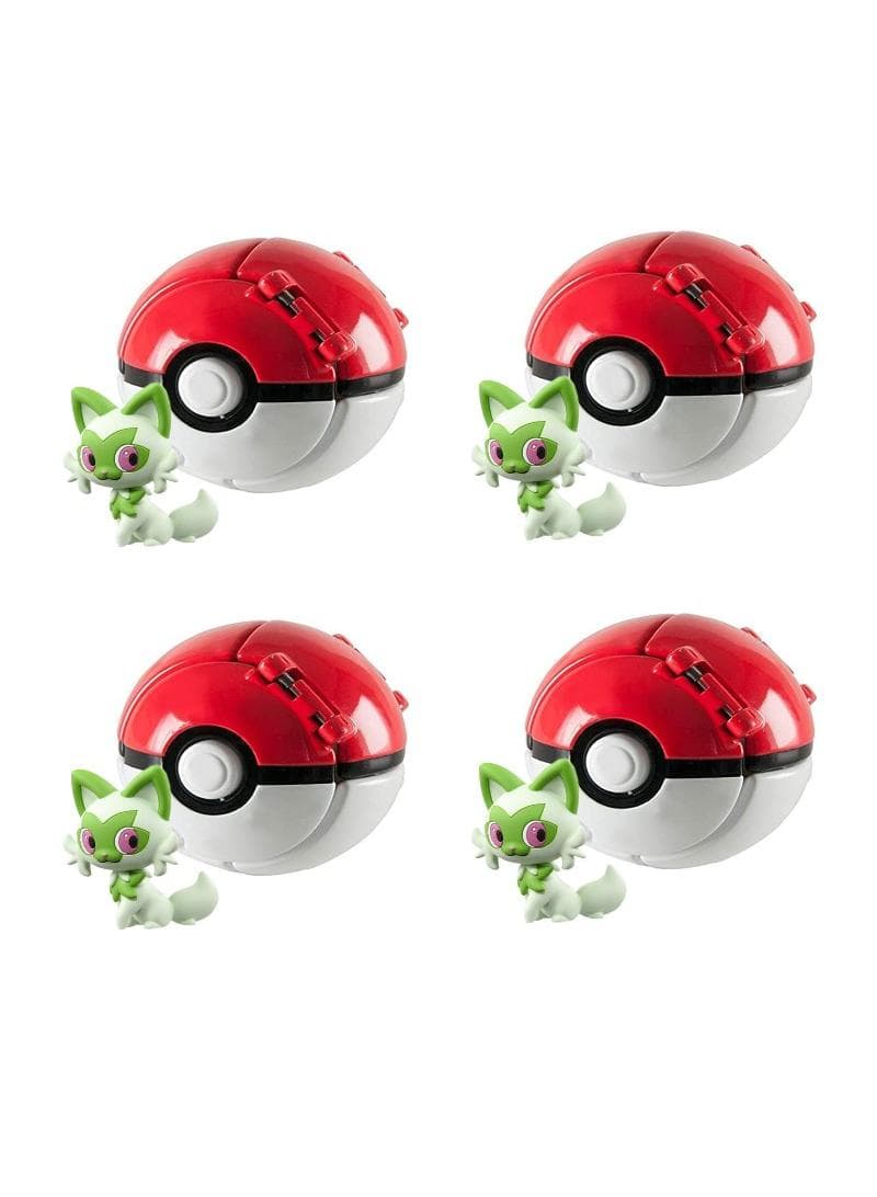 Pokémon Ball Set of 4 with Pet Elves & Grass Nest - 7x7x7cm Collectible Trainer Gift - Unique Grass Type Pokémon Accessories - Best Selling Pokémon Collectibles