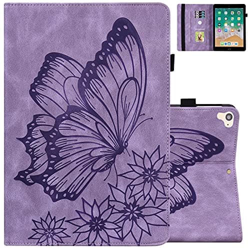 Dteck Case for iPad 9.7 Inch - Auto Sleep Wake Case Flip Stand Leather Classy Cover (Butterfly Purple)
