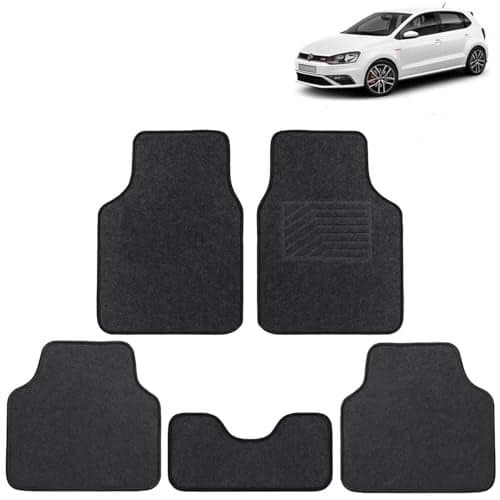 KINGSWAY Accessories Anti Slip Carpet Foot Mats Compatible with Volkswagen Polo GT (Year 2012-2022 - All Model) | Set of 5 Pcs | Universal Fit Car Mats Designed to Protect Your Car Floor | Black